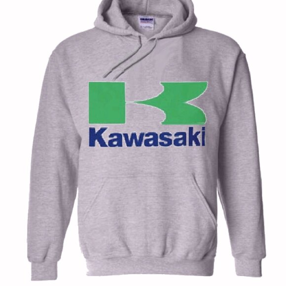 Kawasaki Logo Gray Green-Blue Pullover Hoodie - NEW Fast Ship - Picture 1 of 4
